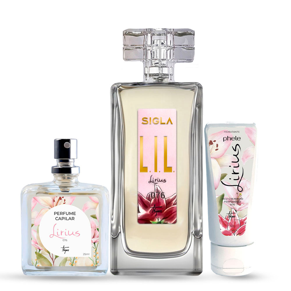 Kit Lirius: Perfume 100ml + Meu Creminho + Perfume Capilar +